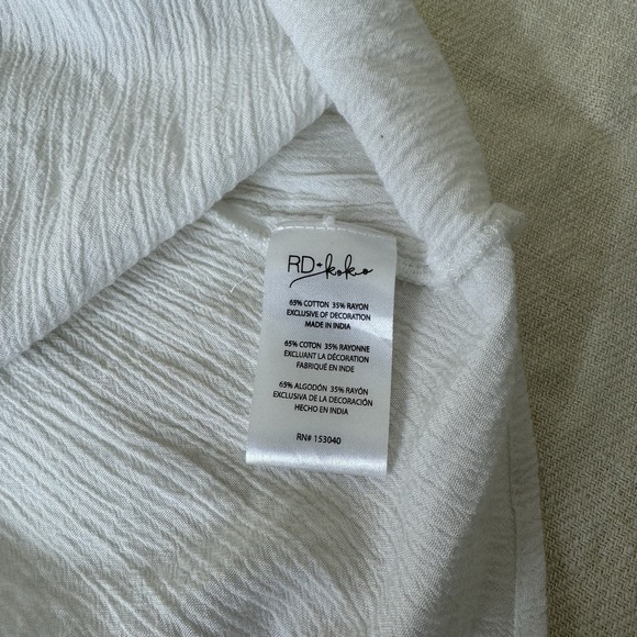 RD & KOKO Anthropologie Peasant Top Size M White Embroidered Beaded Boho Hippie - Picture 5 of 9